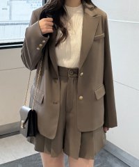JUNOAH/ジュノア JUNOAH 【肩パッド入り】金ボタンテーラードジャケット＋プリーツショートパンツset/507884320