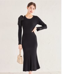 tocco closet/トッコクローゼット tocco closet パール付きショルダーリボンニットマーメイドワンピース/507886571