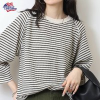 JEMORGAN/ジェーイーモーガン JEMORGAN ジェーイーモーガン JEMORGAN ワッフルラグラン7分袖ボーダーTシャツ ラウンドタイプ （ホワイト）/507891516
