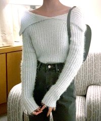 RIFF/リフ Riff ビッグカラーリブニット シャギーニット リブ編み セーター プルオーバー カットソー Tシャツ トップス 長袖 無地/507893681