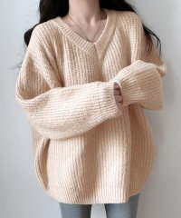 RIFF/リフ Riff Vネックニット セーター オーバーサイズ ビッグサイズ 大きいサイズ ゆったり カットソー プルオーバー トップス 長袖 無地/507893683