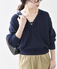 SHIPS any WOMEN/SHIPS any: シルク コットン レースアップ ニット プルオーバー/507894260