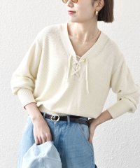 SHIPS any WOMEN/SHIPS any: シルク コットン レースアップ ニット プルオーバー/507894260