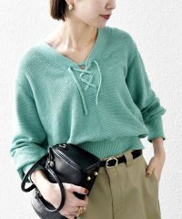 SHIPS any WOMEN/SHIPS any: シルク コットン レースアップ ニット プルオーバー/507894260