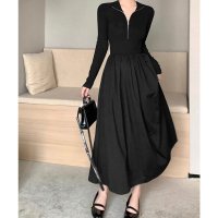 miniministore/ミニミニストア miniministore ハーフジップロングワンピース 黒 韓国風/507895692