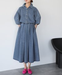ELFRANK/エルフランク ELFRANK ランタンスリーブデニムブラウス・タックフレアスカート セットアップ【洗える】/507908933