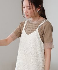 Bab/バブ Bab 【新色追加】シアー使い5分袖リブニットトップス/506641946