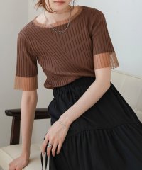 Bab/バブ Bab シアー使い5分袖リブニットトップス/506641946