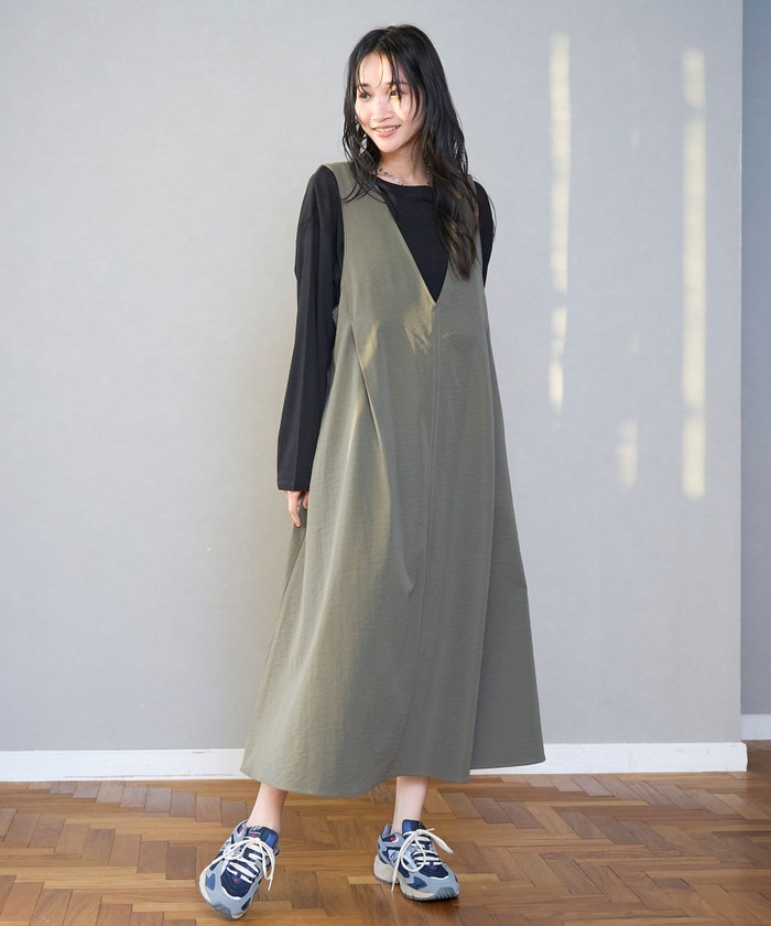 【新品】DANTON サロペットスカート ジャンパースカート OLIVE カーキ GOLDJAPAN 大きいサイズ レディース サロペット ジャンパー