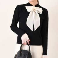 REAL STYLE/リアルスタイル REAL STYLE ニット セーター レディース 長袖 春 秋 冬 リボン ボウタイ パフスリーブ トップス きれいめ おしゃれ タイト オフ/507917050