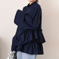 REAL STYLE/リアルスタイル REAL STYLE ブラウス レディース 長袖 白 オフィス フリル シャツ 大きいサイズ ロング 立ち襟 トップス 春 夏 秋 冬 薄手 き/507917082