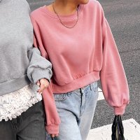 REAL STYLE/リアルスタイル REAL STYLE スウェット レディース 裏起毛 春 秋 冬 長袖 ショート丈 上 スエット カットソー トレーナー トップス 韓国 シンプ/507917261
