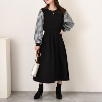 REAL STYLE/リアルスタイル REAL STYLE ワンピース レディース 秋 冬 春 長袖 ロング マキシ きれいめ チェック ウエストマーク フレア フレア Aライン 大/507917588