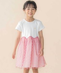 BeBe Petits Pois Vert/シアーチェックチュール切り替え半袖ワンピース(95~150cm)/507896763