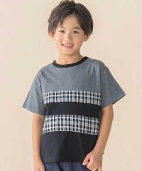 BeBe Petits Pois Vert/天竺無地+チェック切り替え半袖Tシャツ(95~150cm)/507896774
