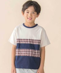BeBe Petits Pois Vert/天竺無地+チェック切り替え半袖Tシャツ(95~150cm)/507896774