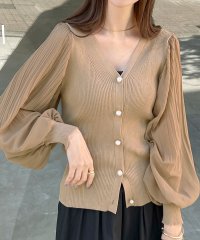 futier land/フューティアランド Futier Land 袖プリーツシアーパールボタンカーディガン/507920470
