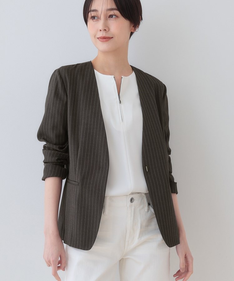 G244 M 9 タエアシダ カシミヤ混 グレー ノーカラーJKT レディース aquagarage ジャケット ノーカラージャケット オフィス