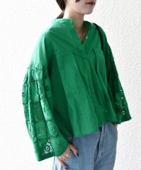 SHIPS any WOMEN/SHIPS any:〈手洗い可能〉パッチワーク レース スリーブ バンドカラー シャツ/507927402