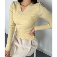 VIVIDLADY/ビビッドレディ VIVIDLADY リブ編みニット ニット Uネック イエローグリーン/507927608