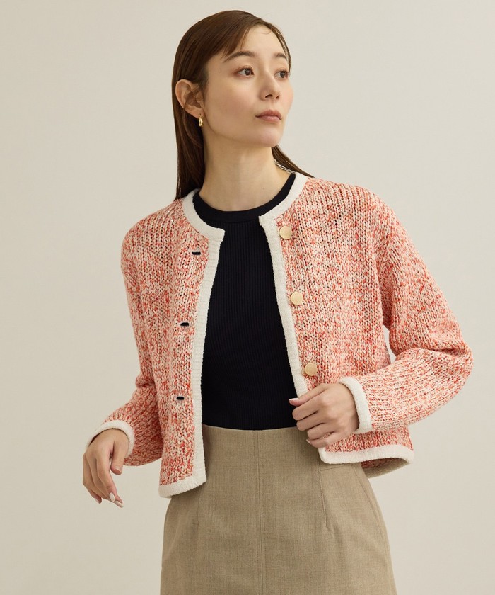 【美品】ROPÉ ノーカラーニットジャケット ROPE' ジャケット ノーカラージャケット 「洗える」ニット