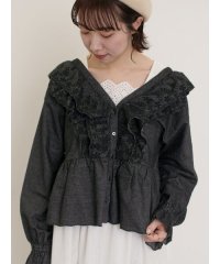 Samansa Mos2/デニムスカラップ刺繍フリル2WAYブラウス/507924361