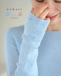 CAWAII/カワイイ CAWAII 湧き立つようなスパークリングビジューのミルキーニットカットソー/507932605