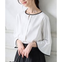 Honeys/ハニーズ Honeys 7分袖配色ブラウス トップス ブラウス 大きいサイズ オフィス きれいめ 配色ブラウス 配色 無地 フリル袖 ツイル素材 レディース/507944334