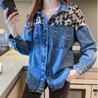 Belle Cie/ベルシー Belle Cie デニムシャツ 羽織り シャツ レオパード ヒョウ トップス 長袖 レディース 韓国ファッション 個性的 豹 おしゃれ かっこいい /507945268