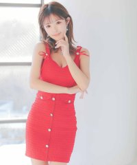 Tika/ティカ Tika キャバドレス ノースリーブリボンワッフルパールボタンストレッチタイトミニドレス (Sサイズ～XLサイズ)/507951842