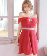 Tika/ティカ Tika キャバドレス シアーリボンオフショルダーバストカットアウトウエストビジューラインフレアミニドレス (Sサイズ～XLサイズ)/507951843