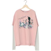 ScoLar/スカラー ScoLar ネコとコスメ柄 チュール切替ロングスリーブTシャツ/507951936