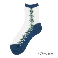 HANAE MORI/ハナエモリ HANAE MORI 福助 【ハナエモリ】 靴下 シアー サイド花柄 クルー丈 (3103－234)婦人 女性 レディース フクスケ fukuske/507952070