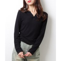 Lace Ladies/レースレディース Lace Ladies キーネック ソリッドカラー 長袖 コンパクト トップス/507953505