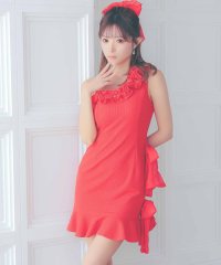 Tika/ティカ Tika キャバドレス ワンショルダーティアードフリルビジューサイドリボンタイトミニドレス (Sサイズ～Lサイズ)/507953721