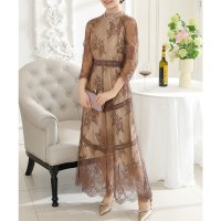 Lace Ladies/レースレディース Lace Ladies プチハイネック 総レース 7分袖 マキシ ワンピース/507954019