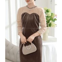 Lace Ladies/レースレディース Lace Ladies ベロア ドッキング シアー シャーリング ワンピース/507954022