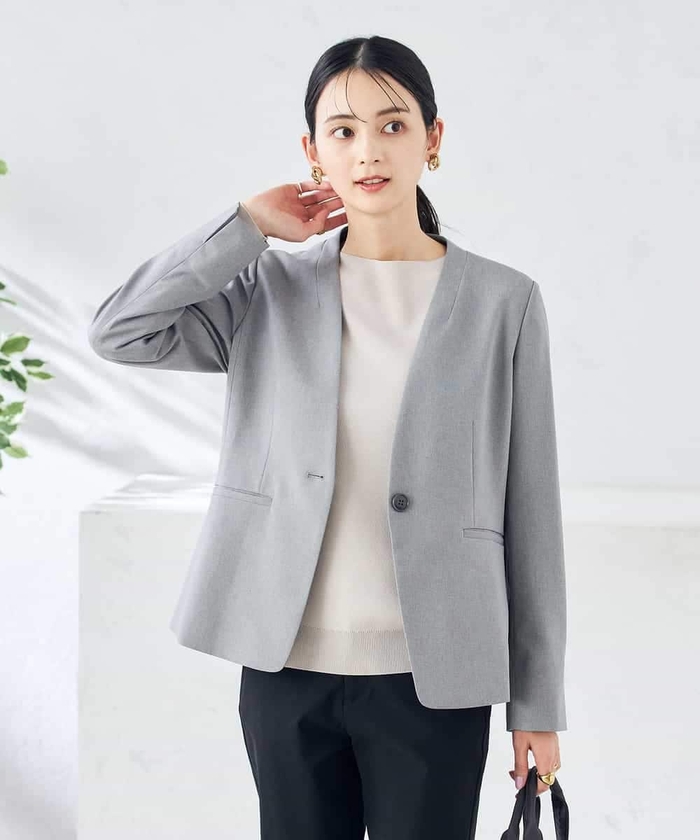 ダファーオブセントジョージ ノーカラージャケット グレー系 サイズ3 セール】LINEN BLEND COOLMAX SHORT COLLAR PO SHIRT