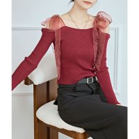 Lace Ladies/レースレディース Lace Ladies シフォン リボン オフショルダー リブ ニット トップス/507953502