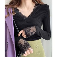 Lace Ladies/レースレディース Lace Ladies 裏起毛 レース ドッキング Vネック ニット インナー/507953535