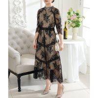 Lace Ladies/レースレディース Lace Ladies プチハイネック 総レース 7分袖 マキシ ワンピース/507954019