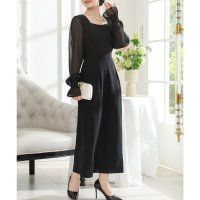 Lace Ladies/レースレディース Lace Ladies スクエアネック シアー ドッキング タイト ロング ワンピース/507954020