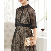 Lace Ladies/レースレディース Lace Ladies 総レース プチハイネック ハーフ袖 フレア ワンピース/507954021