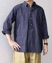 SHIPS any MEN/SHIPS any:〈洗濯機可能〉コットン/リネン 7分袖  ストライプ スキッパー プルオーバー シャツ◇/507957089
