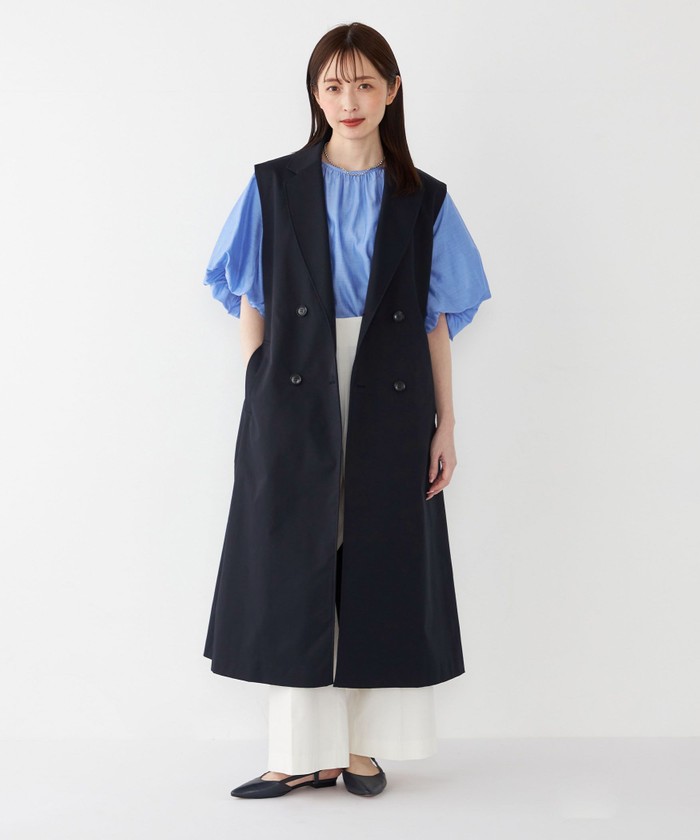 セール】 〈手洗い可能〉ミックスリネンロングジレ （ベスト