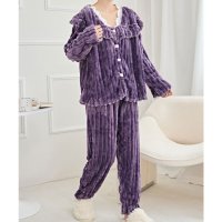 Lace Ladies/レースレディース Lace Ladies パールボタン スクエア フリル 長袖 フランネル ルームウエア/507958690
