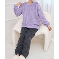Lace Ladies/レースレディース Lace Ladies ラウンドネック 配色 ヘリンボーン フリース ルームウエア/507958695