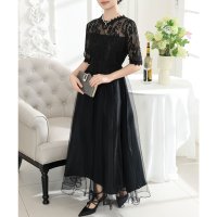 Lace Ladies/レースレディース Lace Ladies プチハイネック レース ドッキング 半袖 チュール ワンピース/507958771