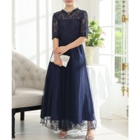 Lace Ladies/レースレディース Lace Ladies プチハイネック レース ドッキング 半袖 チュール ワンピース/507958771