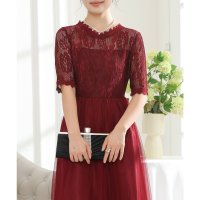Lace Ladies/レースレディース Lace Ladies プチハイネック レース ドッキング 半袖 チュール ワンピース/507958771